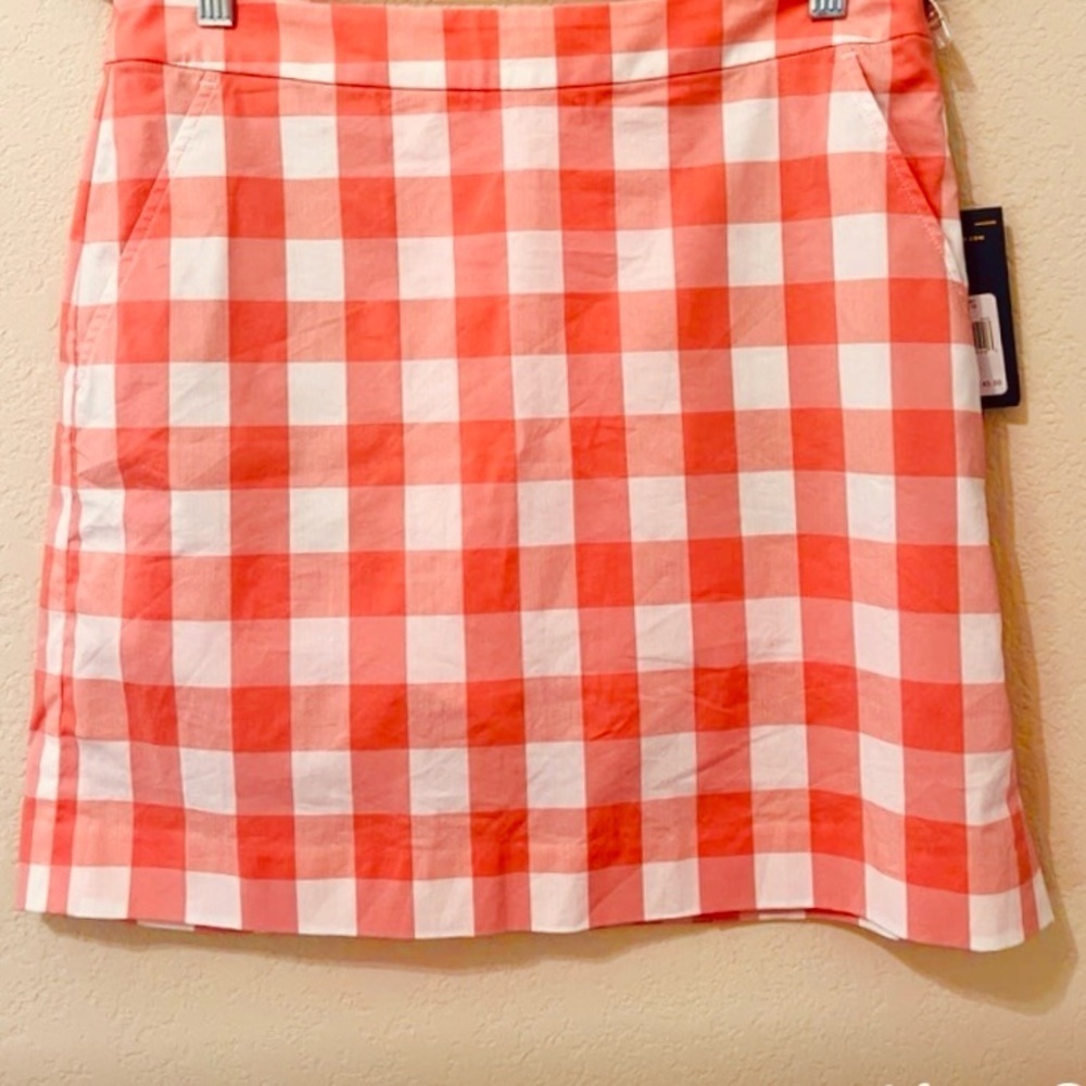NWT RALPH LAUREN GOLF Moisture-Wicking Gingham Skort, orange and white